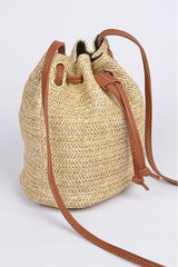 Light Gray Straw Khaki Bucket Bag