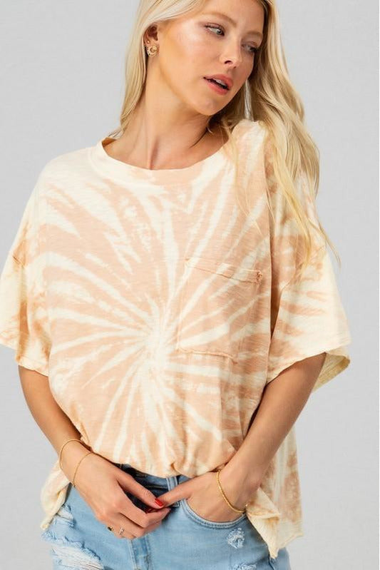 Wheat Vintage Tie Dye Oversized Tee