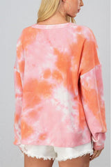 Light Pink Waffle Tie Dye Henley Top Tops