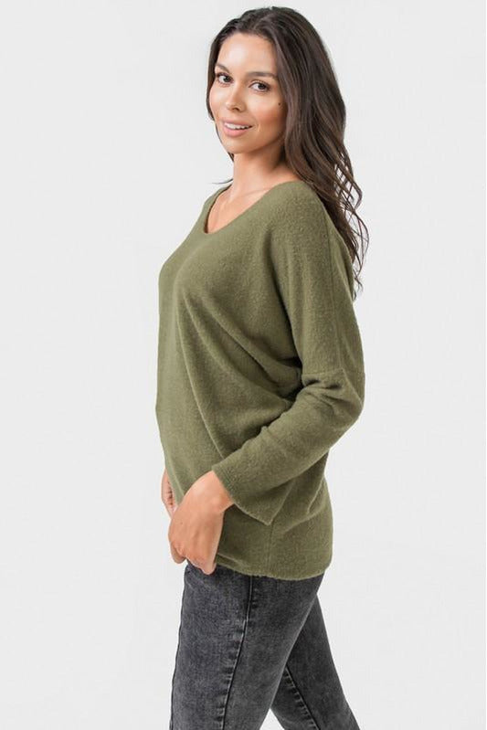 Dark Slate Gray Olive Dolman Sleeve Top