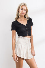 Misty Rose Tamia Natural Ruffle Shorts Shorts