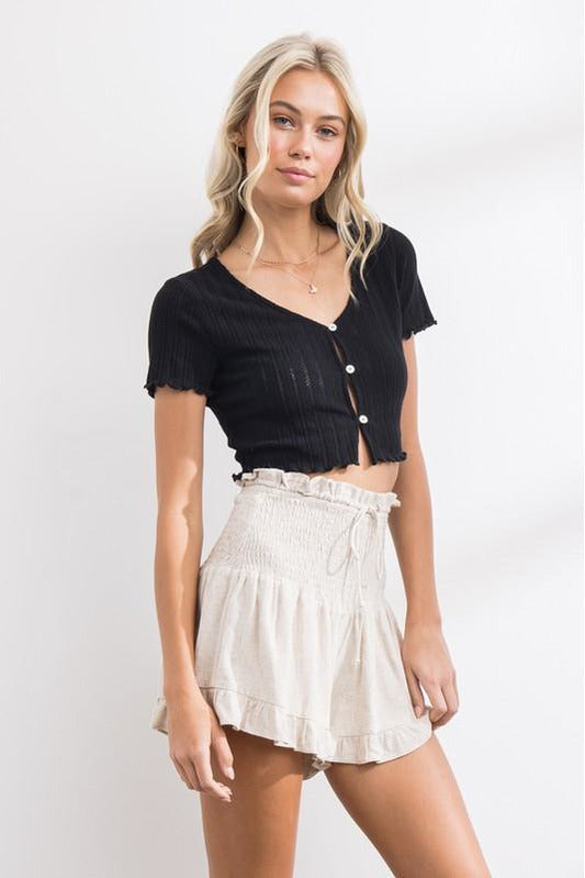 Misty Rose Tamia Natural Ruffle Shorts Shorts